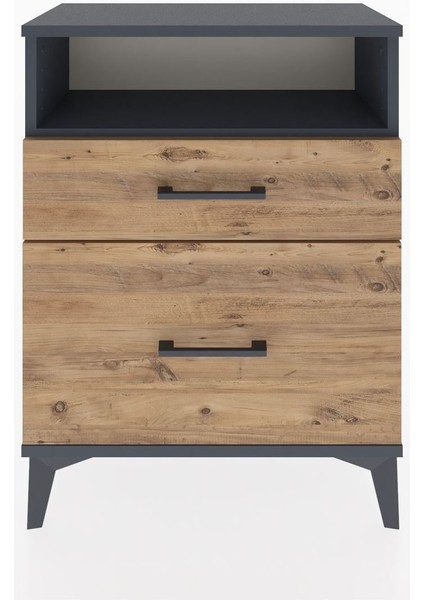 Arges Komodin Tek Raflı 2 Çekmeceli 60X30X80 Antrasit-Çam