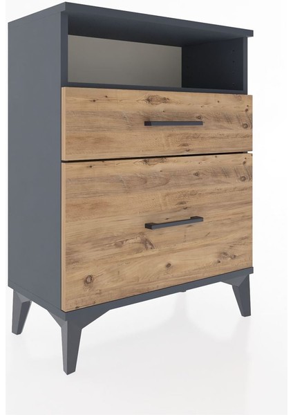 Arges Komodin Tek Raflı 2 Çekmeceli 60X30X80 Antrasit-Çam fiyatları
