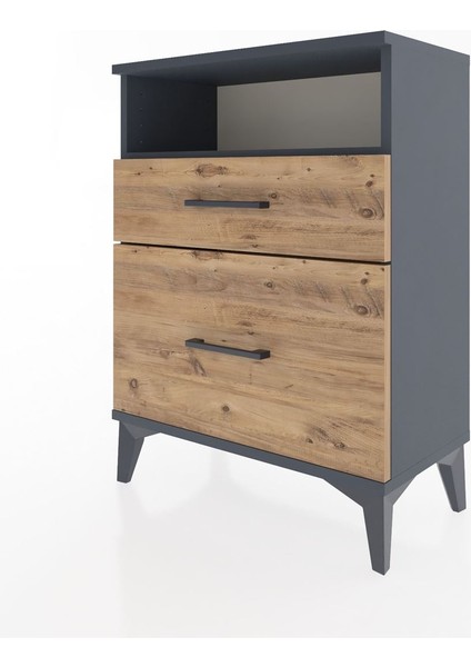 Arges Komodin Tek Raflı 2 Çekmeceli 60X30X80 Antrasit-Çam modelleri