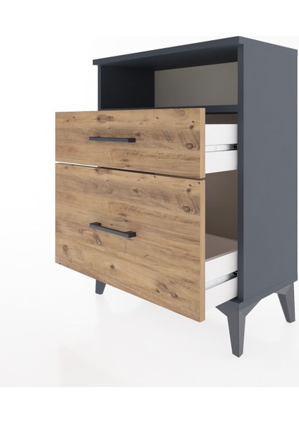 Arges Komodin Tek Raflı 2 Çekmeceli 60X30X80 Antrasit-Çam fırsatları