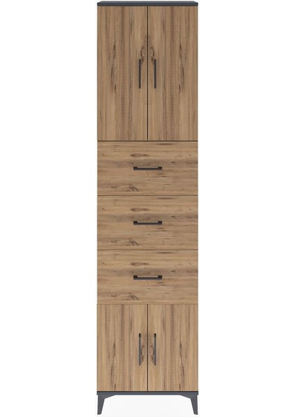 Arges Dolap Tek Raflı 3 Çekmeceli 4 Kapaklı 60X30X243 Antrasit-Çam