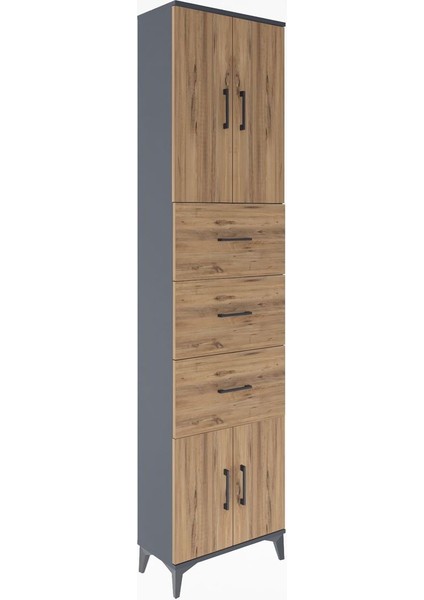 Arges Dolap Tek Raflı 3 Çekmeceli 4 Kapaklı 60X30X243 Antrasit-Çam fiyatları