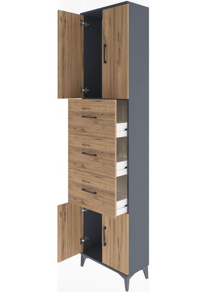 Arges Dolap Tek Raflı 3 Çekmeceli 4 Kapaklı 60X30X243 Antrasit-Çam fırsatları