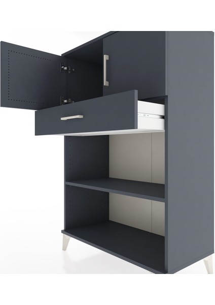Hyperion Dolap 2 Raflı Tek Çekmeceli 2 Kapaklı 88X44X134 Antrasit-Antrasit indirimleri
