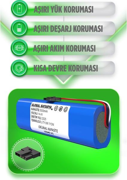 Viomi V3 Uyumlu Akıllı Robot Süpürge Bataryası 14.4v 5000mah Li-Ion Pil ( Kapasite) fiyatları