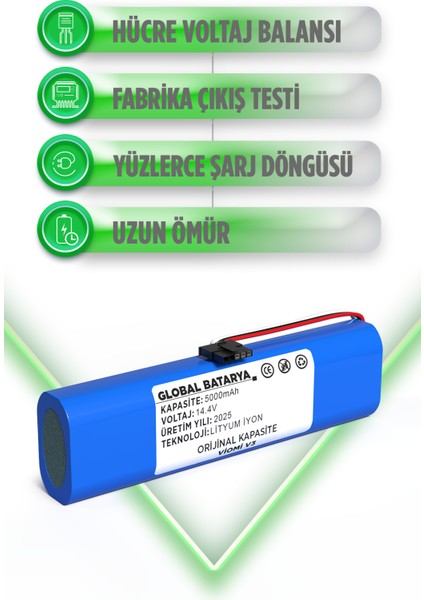 Viomi V3 Uyumlu Akıllı Robot Süpürge Bataryası 14.4v 5000mah Li-Ion Pil ( Kapasite) modelleri