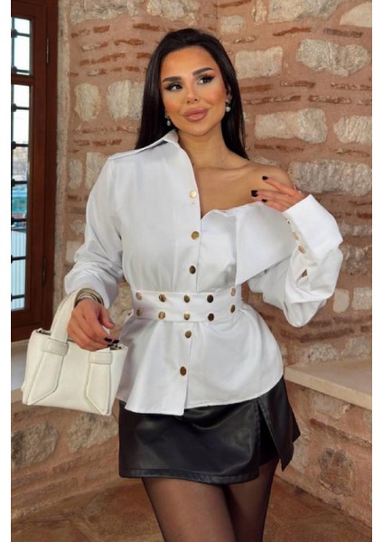 Kadın Artizon Geniş Yaka Belinde Kuşak Gömlek fiyatları