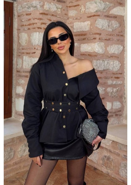 Kadın Artizon Geniş Yaka Belinde Kuşak Gömlek indirimleri