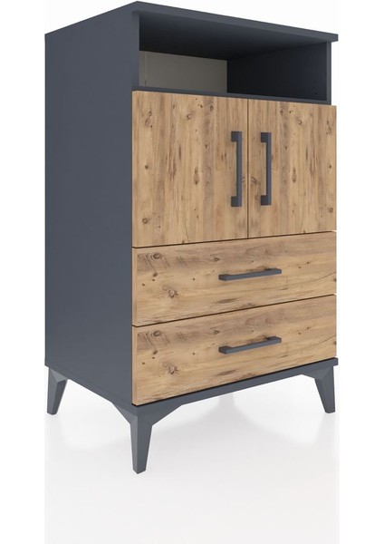 Hyperion Komodin 2 Raflı 2 Çekmeceli 2 Kapaklı 60X44X96 Antrasit-Çam fiyatları