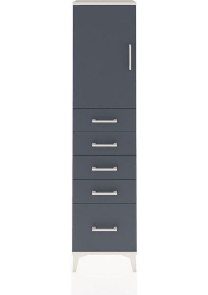 Arges Dolap Tek Raflı 5 Çekmeceli Tek Kapaklı 44X30X182 Aytaşı-Antrasit