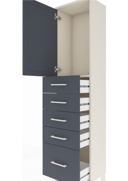 Arges Dolap Tek Raflı 5 Çekmeceli Tek Kapaklı 44X30X182 Aytaşı-Antrasit indirimleri