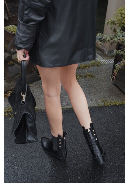 Kadın Sivri Burun Lastikli Kovboy Arkadan Fermuarlı Topuklu Western Bot Esoma Siyah fiyatları