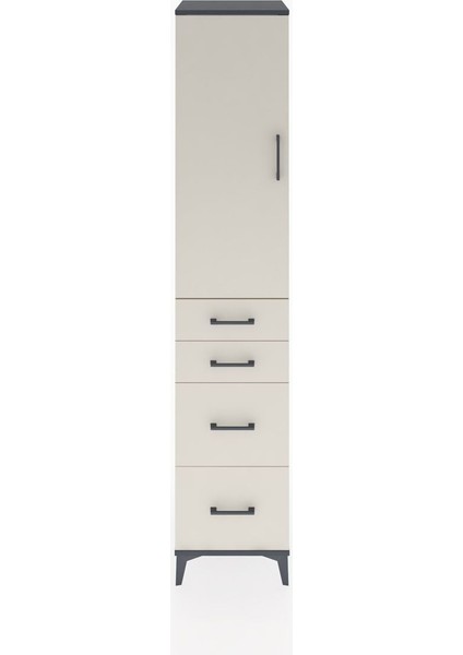 Hyperion Dolap 3 Raflı 4 Çekmeceli Tek Kapaklı 44X44X221 Antrasit-Aytaşı