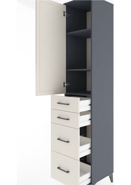 Hyperion Dolap 3 Raflı 4 Çekmeceli Tek Kapaklı 44X44X221 Antrasit-Aytaşı indirimleri