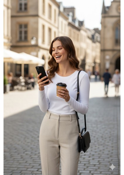 Kadın Düz Renk Yuvarlak Yaka Uzun Kollu Dar Kesim Bedene Oturan Likralı Pamuk Kumaş Badi fırsatları