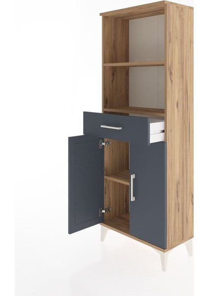 Arges Dolap 3 Raflı Tek Çekmeceli 2 Kapaklı 60X30X163 Çam-Antrasit fırsatları
