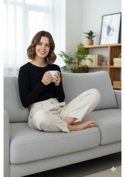 Kadın Düz Renk Yuvarlak Yaka Uzun Kollu Dar Kesim Bedene Oturan Likralı Pamuk Kumaş Badi fırsatları