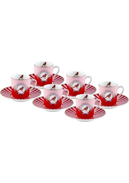 Roy King Qush 6’lı Porselen Kahve Fincan Takımı - 90 ml | Kuş Desenli, Altın Yaldızlı, Şık Tasarım