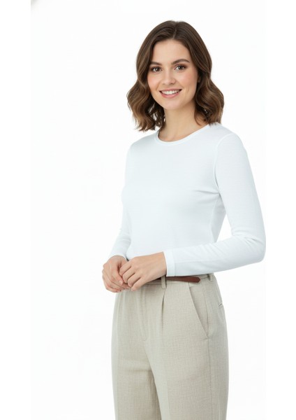 Kadın Düz Renk Yuvarlak Yaka Uzun Kollu Dar Kesim Bedene Oturan Likralı Pamuk Kumaş Badi modelleri