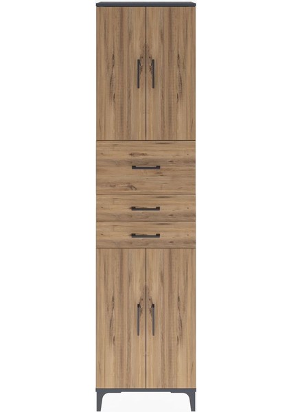 Arges Dolap 4 Raflı 3 Çekmeceli 4 Kapaklı 60X30X243 Antrasit-Çam