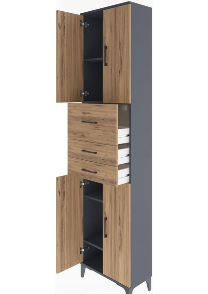 Arges Dolap 4 Raflı 3 Çekmeceli 4 Kapaklı 60X30X243 Antrasit-Çam fırsatları