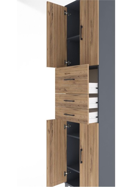 Arges Dolap 4 Raflı 3 Çekmeceli 4 Kapaklı 60X30X243 Antrasit-Çam indirimleri