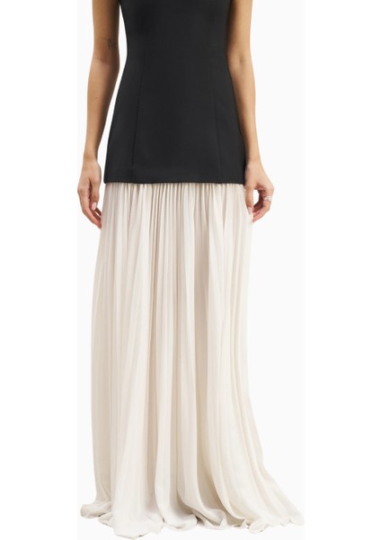 Structured Bodice Gown Pleated Maxi Length Formal Dress Kadın Elbise