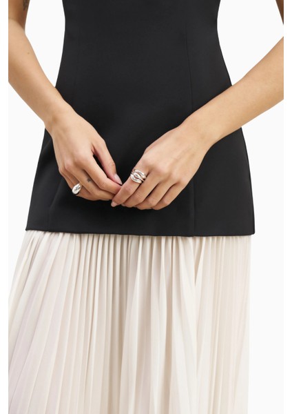 Structured Bodice Gown Pleated Maxi Length Formal Dress Kadın Elbise