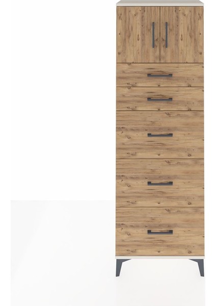 Arges Dolap Tek Raflı 5 Çekmeceli 2 Kapaklı 60X30X182 Aytaşı-Çam