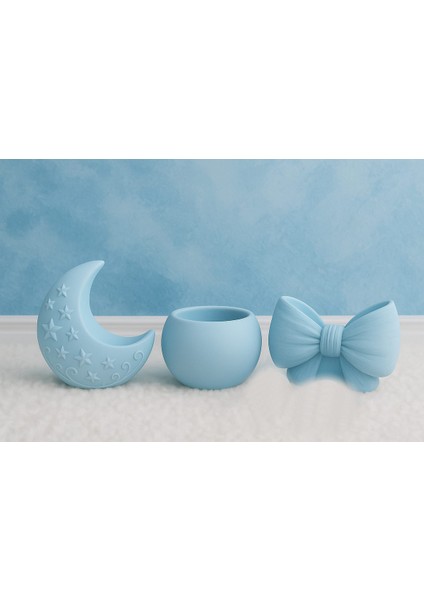 3'lü El Yapımı Bebek Odası Obje Dekoratif Biblo Seti - Handmade Mumluk Sukulent Saksı 8 cm