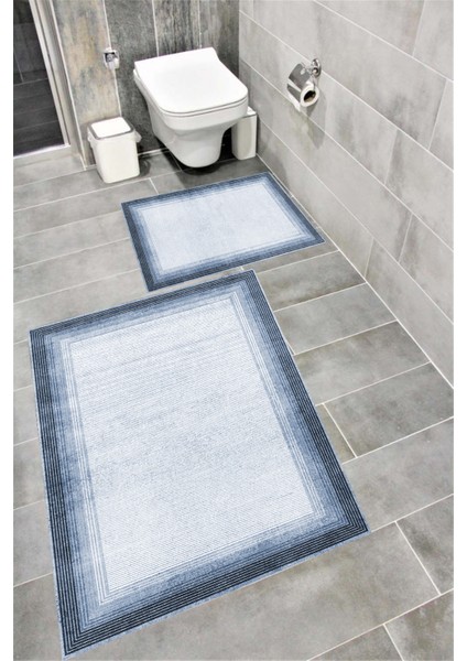 Kaymaz Tabanlı Suya Dayanıklı Dijital Baskılı Banyo Paspası Takımı | Bordo Halı 1508