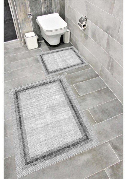 Su Emici Yumuşak Kaymaz Taban Sünger Dolgulu Yıkanabilir Dekoratif Banyo Paspası Takımı 1161