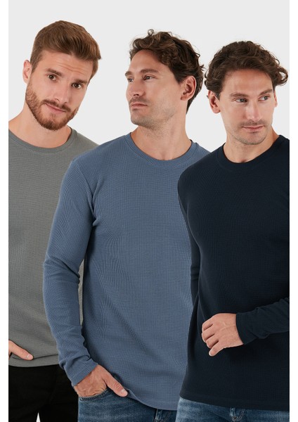 Pamuklu Bisklet Yaka Slim Fit Basic 3'lü Paket Sweat Erkek Sweat 5905073S3