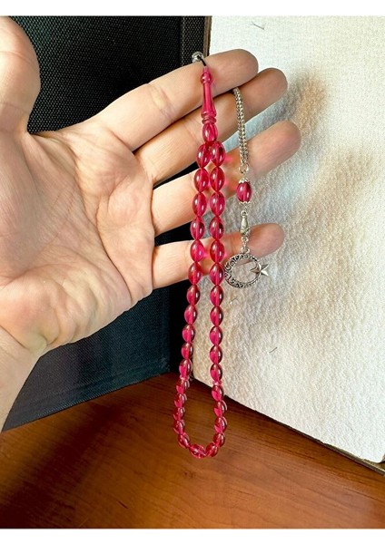 Ateş Kehribar Tesbih Kırmızı Renkli Beyzi Kesim T-197 modelleri