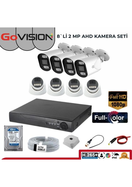 Go Vision 8'li Kamera Seti 2mp 3.6mm Full Color Serisi