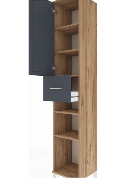 Hyperion Dolap 5 Raflı Tek Çekmeceli Tek Kapaklı 44X44X243 Çam-Antrasit indirimleri