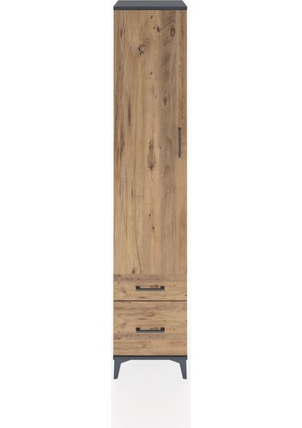 Hyperion Dolap 5 Raflı 2 Çekmeceli Tek Kapaklı 44X44X221 Antrasit-Çam