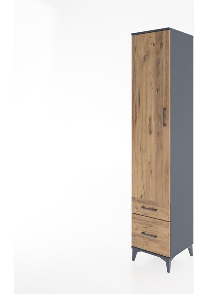 Hyperion Dolap 5 Raflı 2 Çekmeceli Tek Kapaklı 44X44X221 Antrasit-Çam modelleri