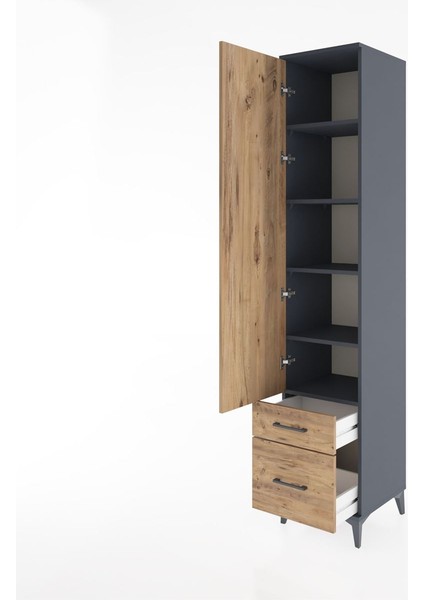 Hyperion Dolap 5 Raflı 2 Çekmeceli Tek Kapaklı 44X44X221 Antrasit-Çam fırsatları