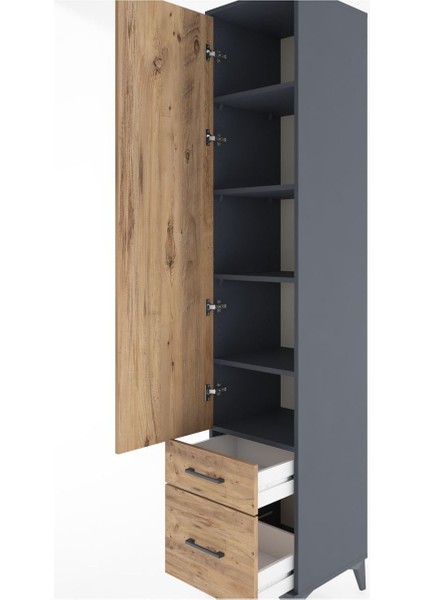 Hyperion Dolap 5 Raflı 2 Çekmeceli Tek Kapaklı 44X44X221 Antrasit-Çam indirimleri