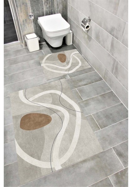 Su Emici Yumuşak Kaymaz Taban Sünger Dolgulu Yıkanabilir Dekoratif Banyo Paspası TAKIMI-1133