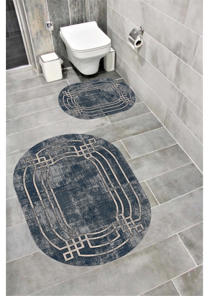 Su Emici Yumuşak Kaymaz Taban Sünger Dolgulu Yıkanabilir Dekoratif Banyo Paspası Takımı 1247 Oval