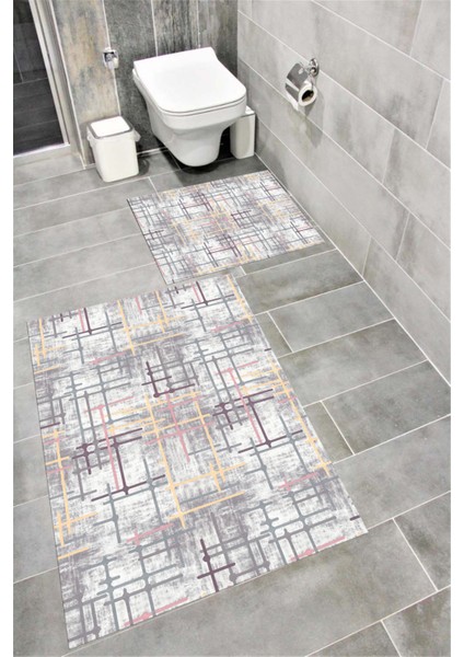 Su Emici Yumuşak Kaymaz Taban Sünger Dolgulu Yıkanabilir Dekoratif Banyo Paspası Takımı Lina