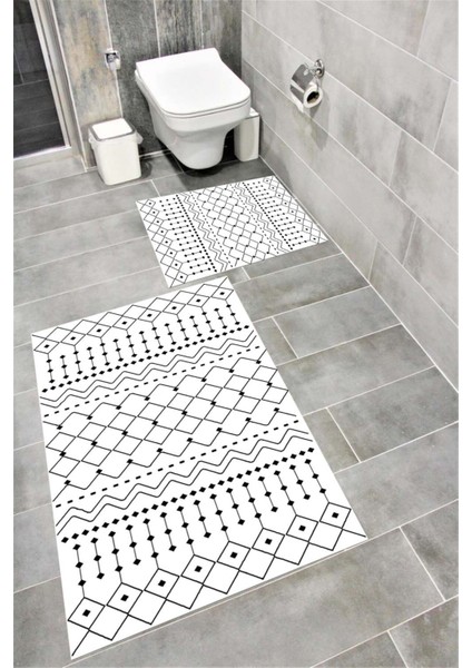 Su Emici Yumuşak Kaymaz Taban Sünger Dolgulu Yıkanabilir Dekoratif Banyo Paspası Takımı 1177