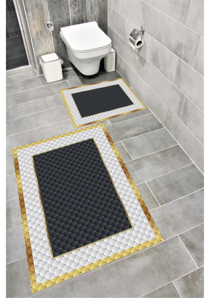 Su Emici Yumuşak Kaymaz Taban Sünger Dolgulu Pamuksu Doku Yıkanabilir Dekoratif Banyo Paspası 1246