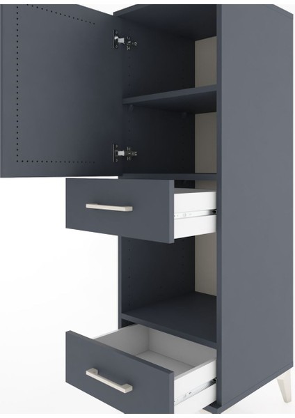 Hyperion Dolap 3 Raflı 2 Çekmeceli Tek Kapaklı 44X44X134 Antrasit-Antrasit indirimleri