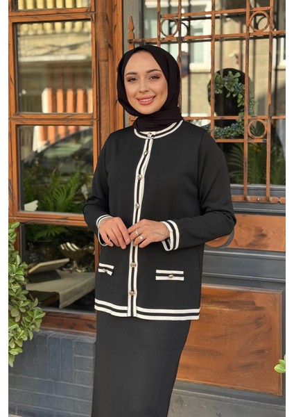 Nurcan Çetin Etekli Triko Takım NR139 Siyah modelleri
