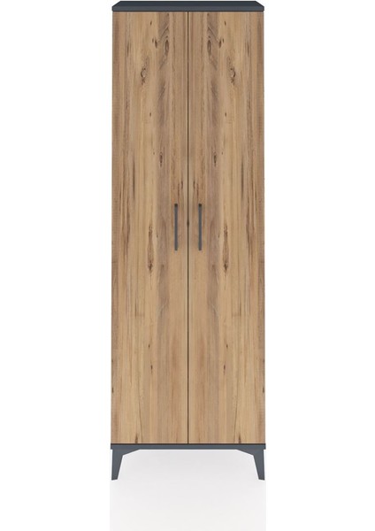 Arges Dolap Tek Raflı 2 Kapaklı Tek Askılı 60X30X182 Antrasit-Çam