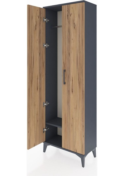 Arges Dolap Tek Raflı 2 Kapaklı Tek Askılı 60X30X182 Antrasit-Çam fırsatları