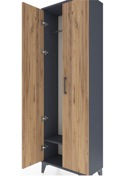 Arges Dolap Tek Raflı 2 Kapaklı Tek Askılı 60X30X182 Antrasit-Çam indirimleri